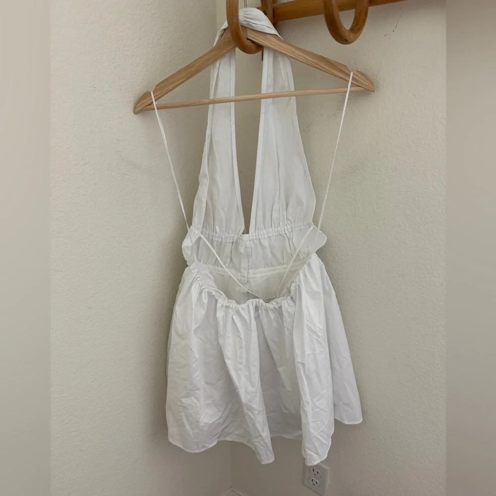 NWT ZARA WHITE halter mini jumpsuit dress open back sleeveless size M - Picture 8 of 10